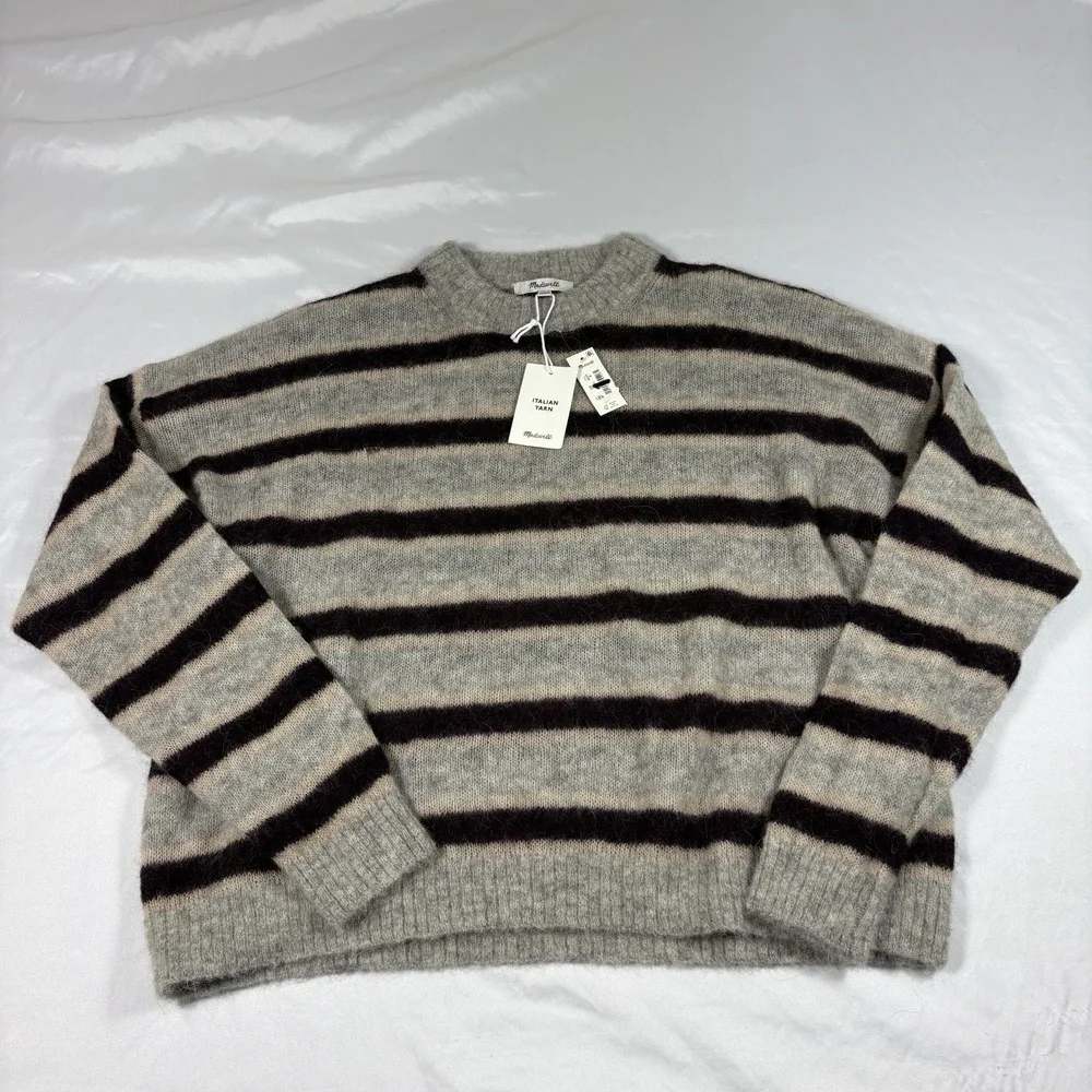New Madewell Women's Oversized Alpaca Italian Yarn Blend Striped Sweater Medium